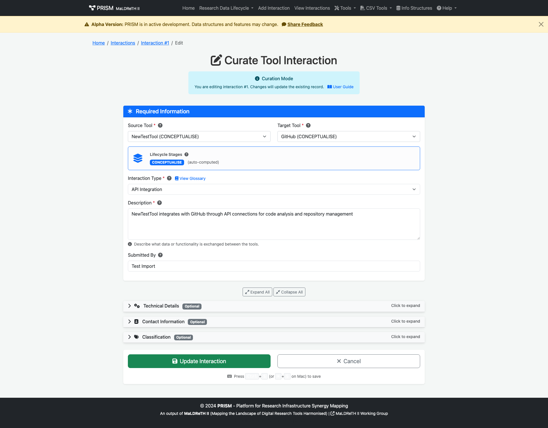 Edit Interaction Form